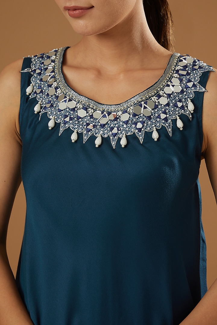 Cobalt Blue Modal Silk Dhoti Set by Ajiesh Oberoi at Pernia's Pop Up Shop