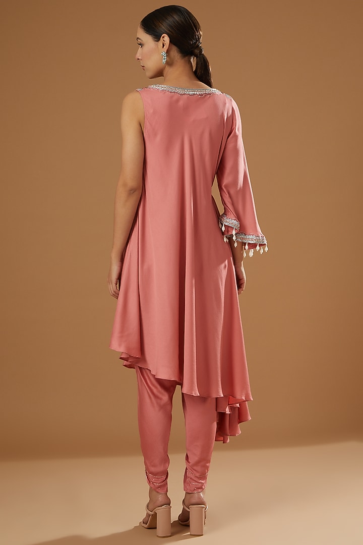 Peach Modal Silk Dhoti Set by Ajiesh Oberoi at Pernia's Pop Up Shop