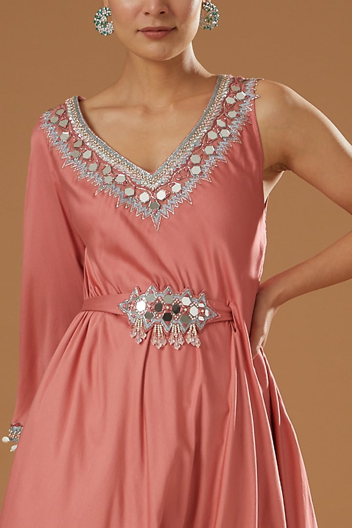 Peach Modal Silk Dhoti Set by Ajiesh Oberoi at Pernia's Pop Up Shop