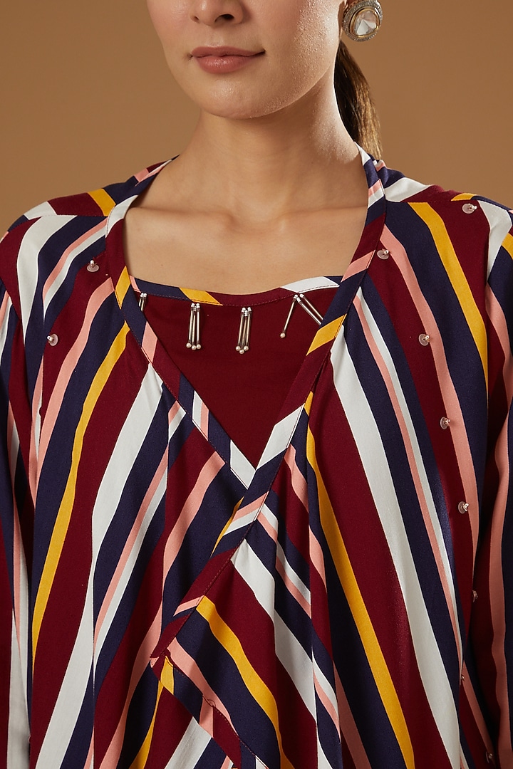 Wine Printed Jacket Set by Ajiesh Oberoi at Pernia's Pop Up Shop
