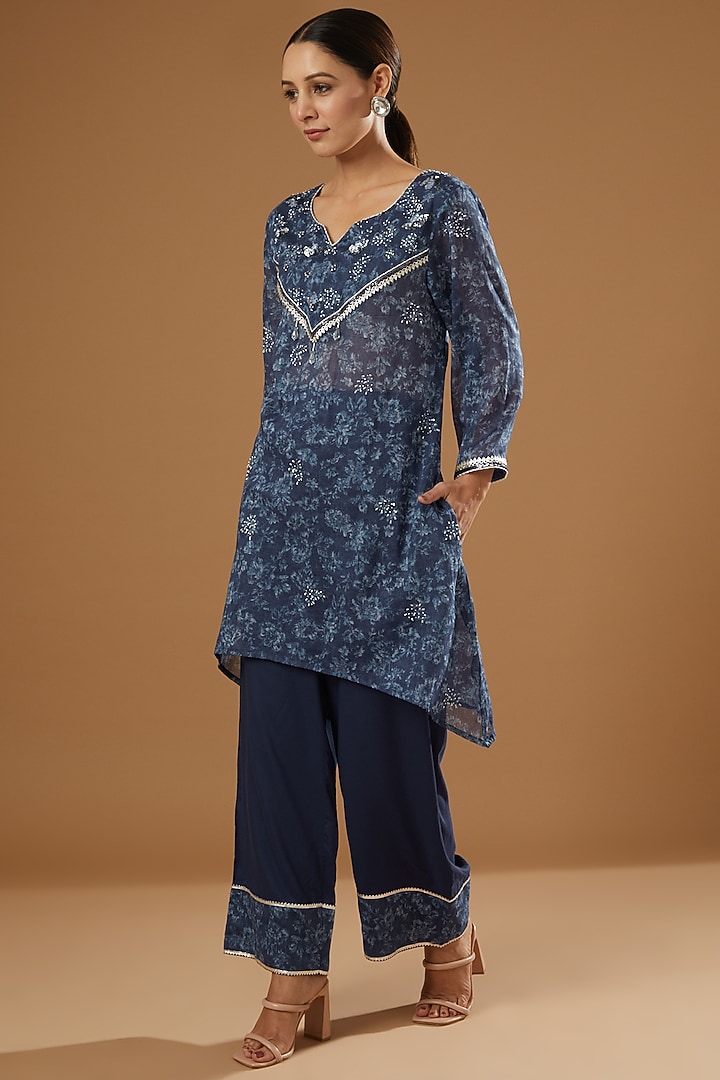 Cobalt Blue Embroidered Tunic Set by Ajiesh Oberoi at Pernia's Pop Up Shop