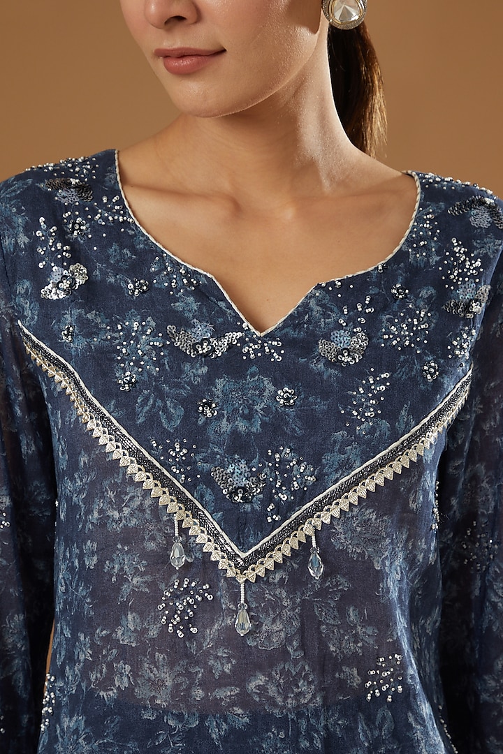 Cobalt Blue Embroidered Tunic Set by Ajiesh Oberoi at Pernia's Pop Up Shop
