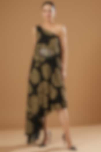 Black Cotton One-Shoulder Dress by Ajiesh Oberoi