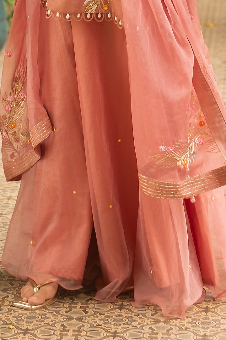 Old Rose Silk & Mulmul Embellished Wedding Sharara Set by Ajiesh Oberoi at Pernia's Pop Up Shop