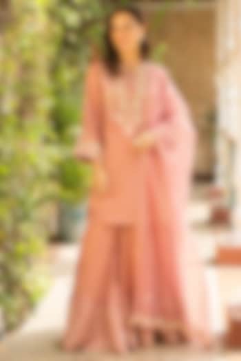Old Rose Silk & Mulmul Wedding Sharara Set by Ajiesh Oberoi at Pernia's Pop Up Shop