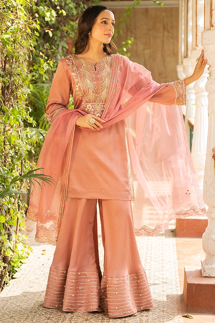 Old Rose Silk & Mulmul Wedding Sharara Set by Ajiesh Oberoi at Pernia's Pop Up Shop