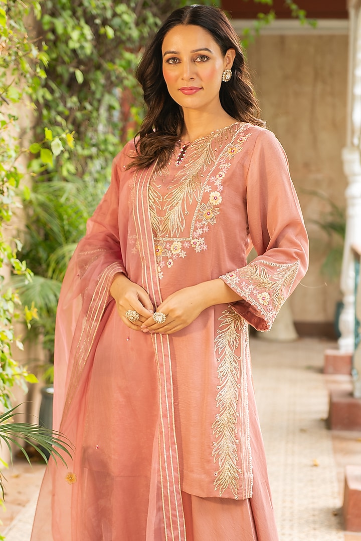 Old Rose Silk & Mulmul Wedding Sharara Set by Ajiesh Oberoi at Pernia's Pop Up Shop