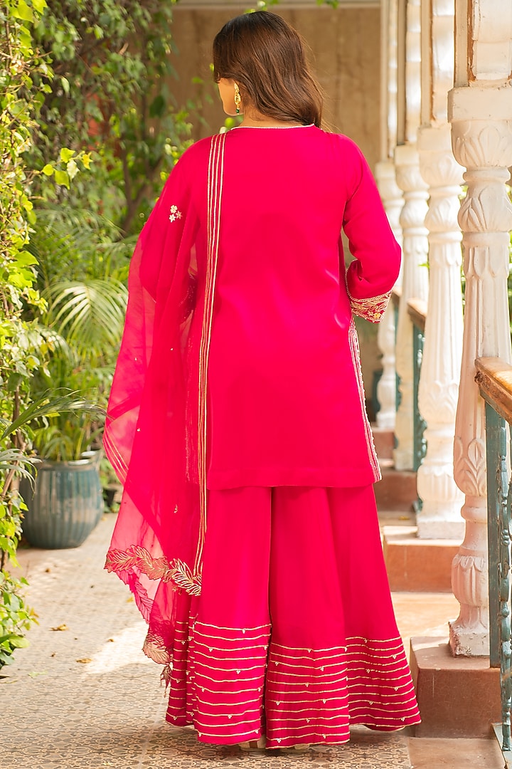 Rani Pink Silk & Mulmul Wedding Sharara Set by Ajiesh Oberoi at Pernia's Pop Up Shop