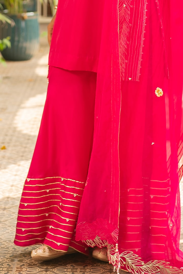 Rani Pink Silk & Mulmul Wedding Sharara Set by Ajiesh Oberoi at Pernia's Pop Up Shop