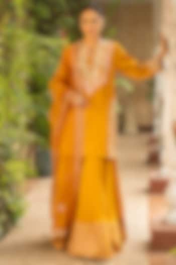 Mustard Silk & Mulmul Wedding Sharara Set by Ajiesh Oberoi at Pernia's Pop Up Shop