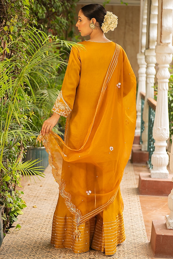Mustard Silk & Mulmul Wedding Sharara Set by Ajiesh Oberoi at Pernia's Pop Up Shop