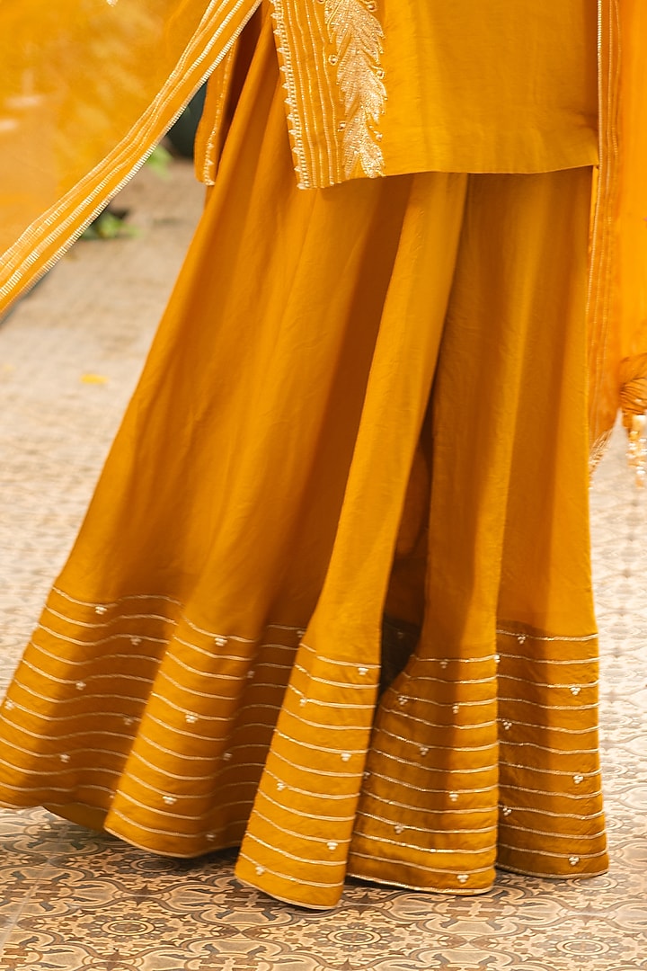 Mustard Silk & Mulmul Wedding Sharara Set by Ajiesh Oberoi at Pernia's Pop Up Shop