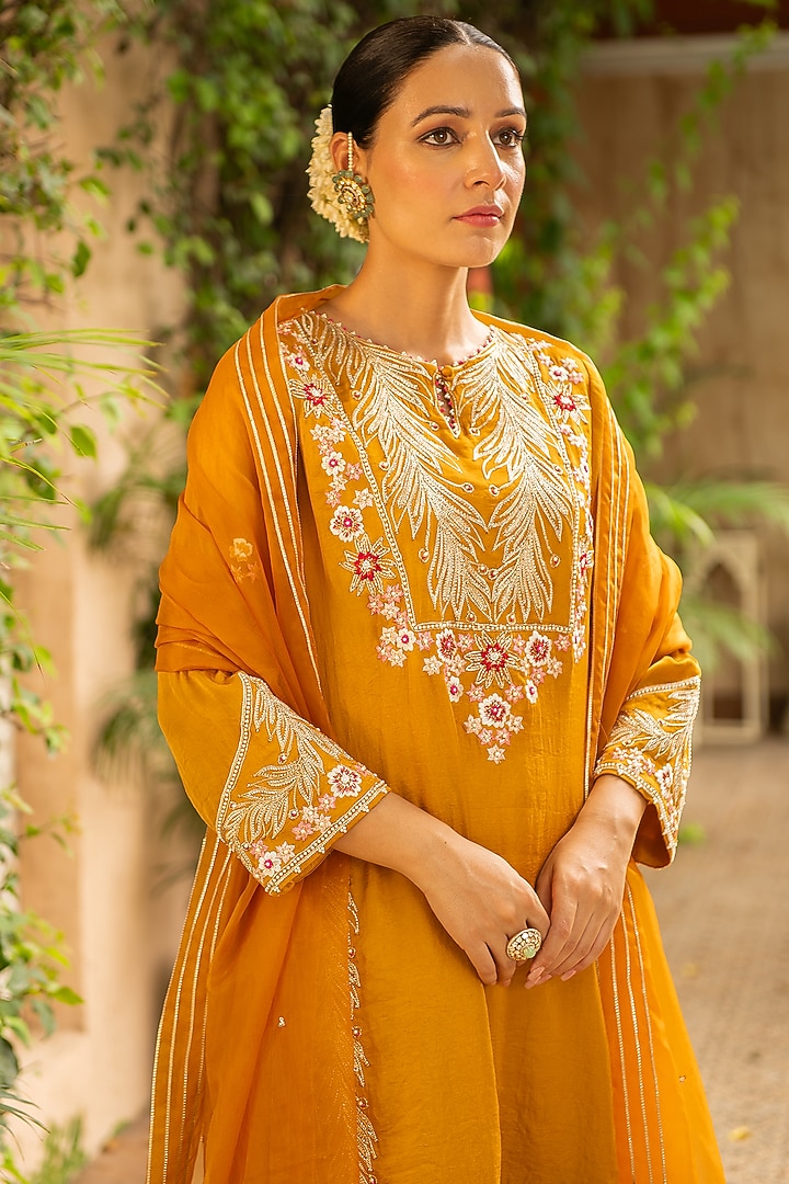 Mustard Silk & Mulmul Wedding Sharara Set by Ajiesh Oberoi at Pernia's Pop Up Shop