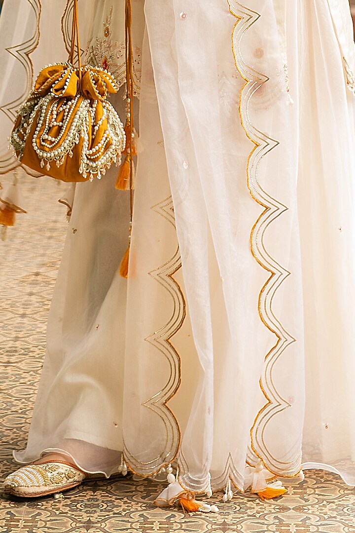 Ivory Silk & Mulmul Embellished Wedding Sharara Set by Ajiesh Oberoi at Pernia's Pop Up Shop