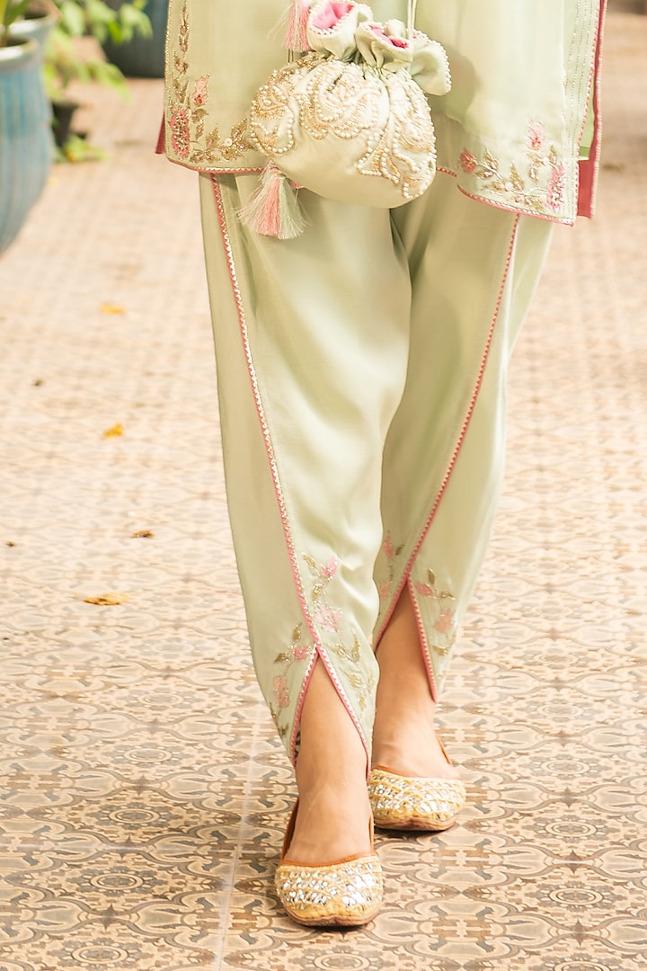 Sea Green Silk & Mulmul Dhoti Set by Ajiesh Oberoi at Pernia's Pop Up Shop