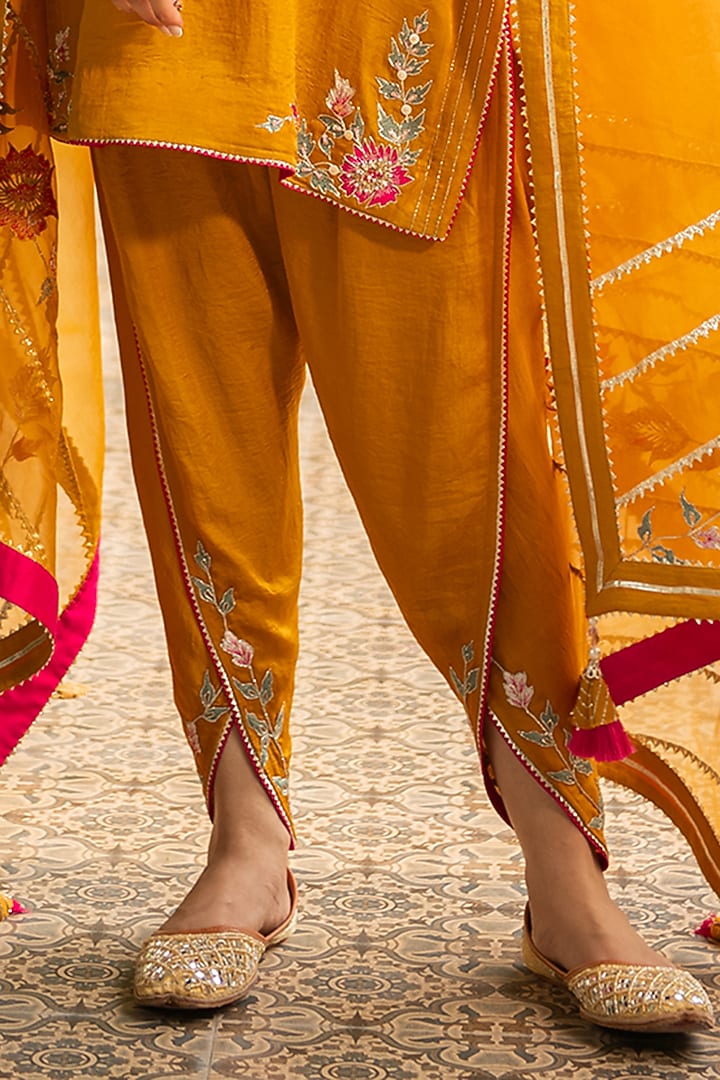 Mustard Silk & Mulmul Dhoti Set by Ajiesh Oberoi at Pernia's Pop Up Shop