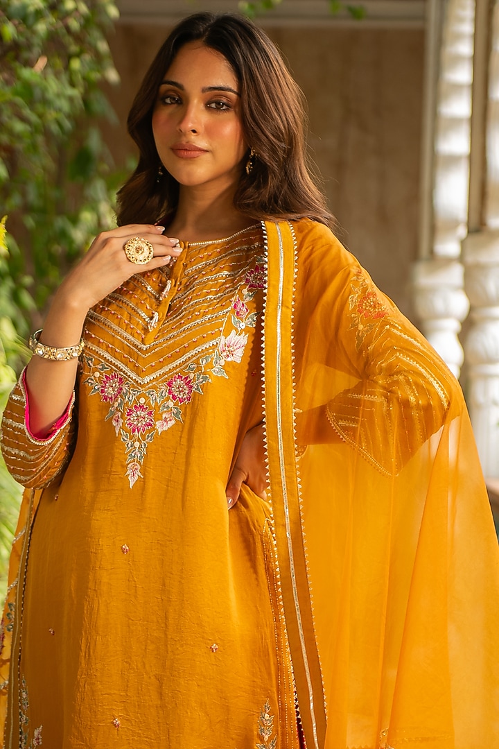 Mustard Silk & Mulmul Dhoti Set by Ajiesh Oberoi at Pernia's Pop Up Shop
