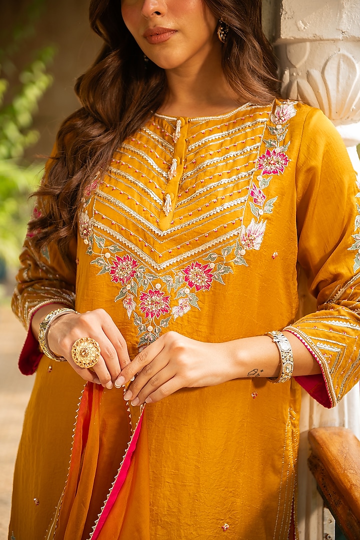 Mustard Silk & Mulmul Dhoti Set by Ajiesh Oberoi at Pernia's Pop Up Shop