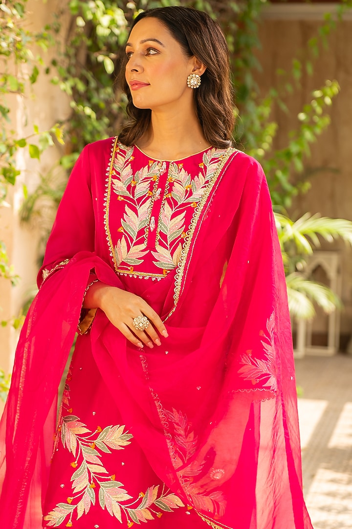 Rani Pink Silk & Mulmul Dhoti Set by Ajiesh Oberoi at Pernia's Pop Up Shop