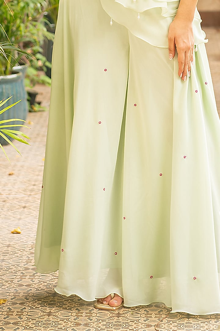 Sea Green Georgette Party Wear Sharara Set by Ajiesh Oberoi at Pernia's Pop Up Shop