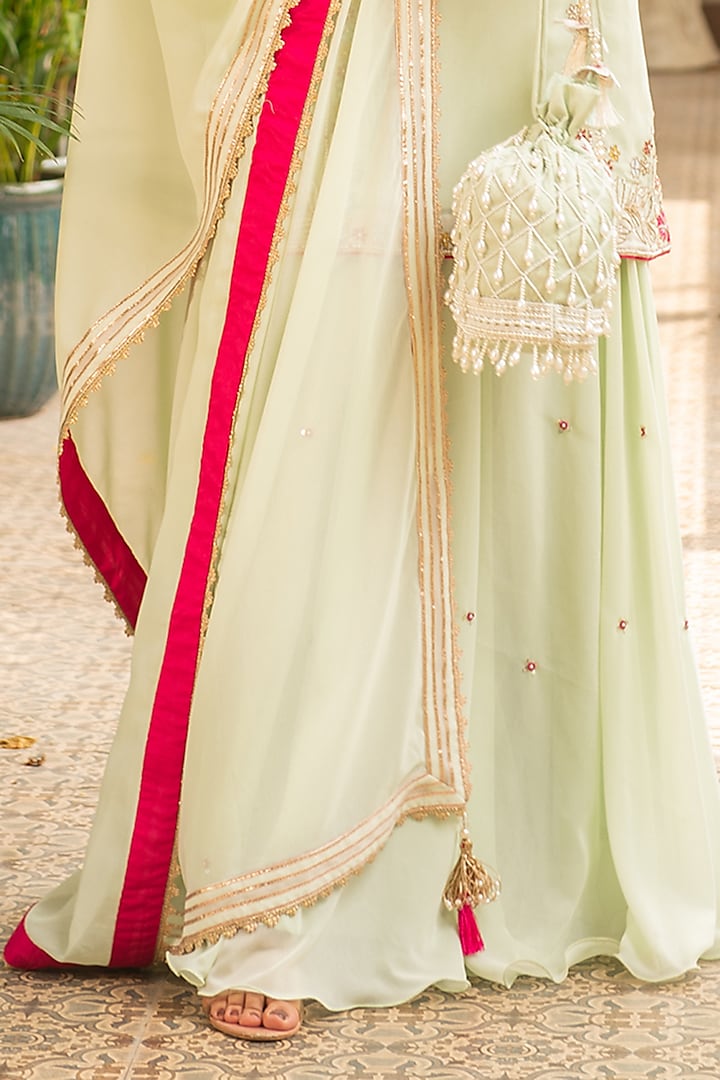 Sea Green Georgette Embellished Wedding Sharara Set by Ajiesh Oberoi at Pernia's Pop Up Shop
