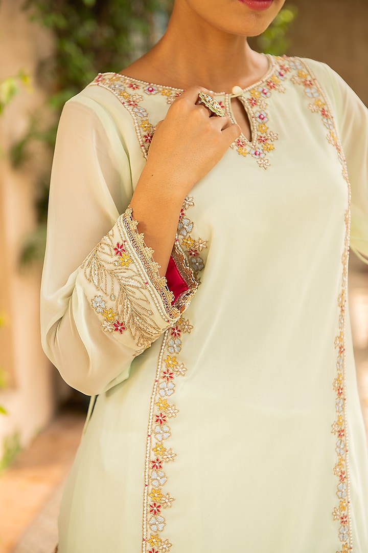 Sea Green Georgette Embellished Wedding Sharara Set by Ajiesh Oberoi at Pernia's Pop Up Shop