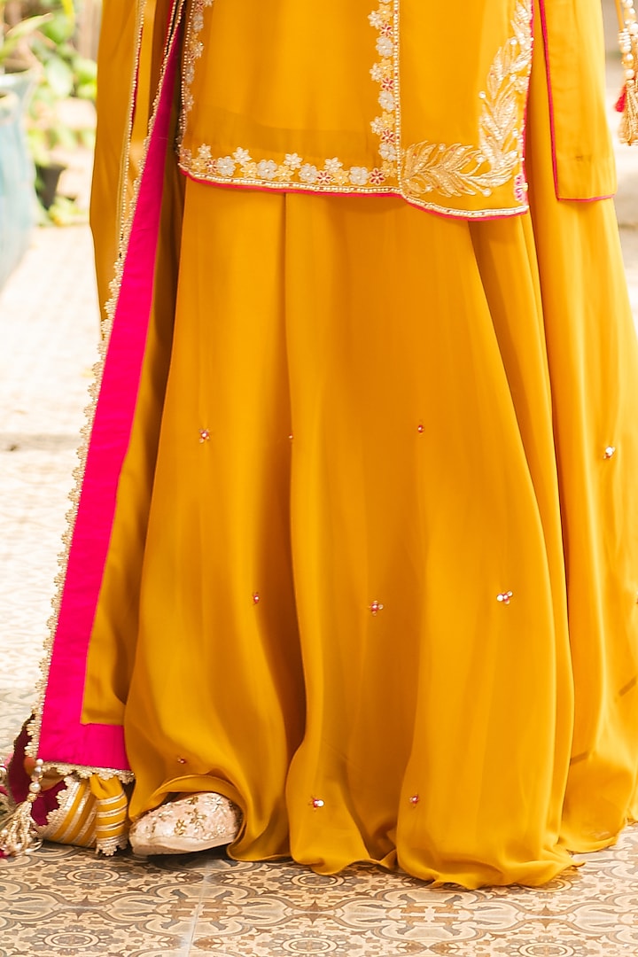 Mustard Georgette Embellished Wedding Sharara Set by Ajiesh Oberoi at Pernia's Pop Up Shop