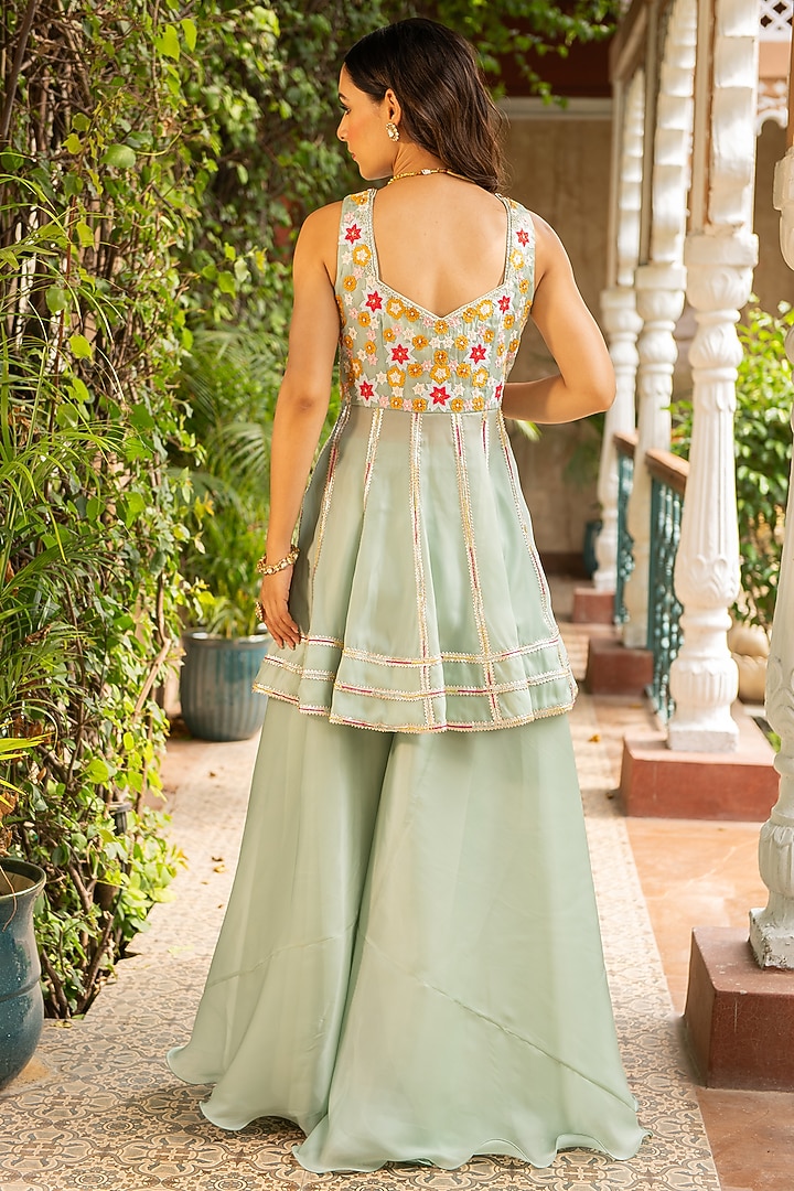 Sea Green Organza Wedding Sharara Set by Ajiesh Oberoi at Pernia's Pop Up Shop