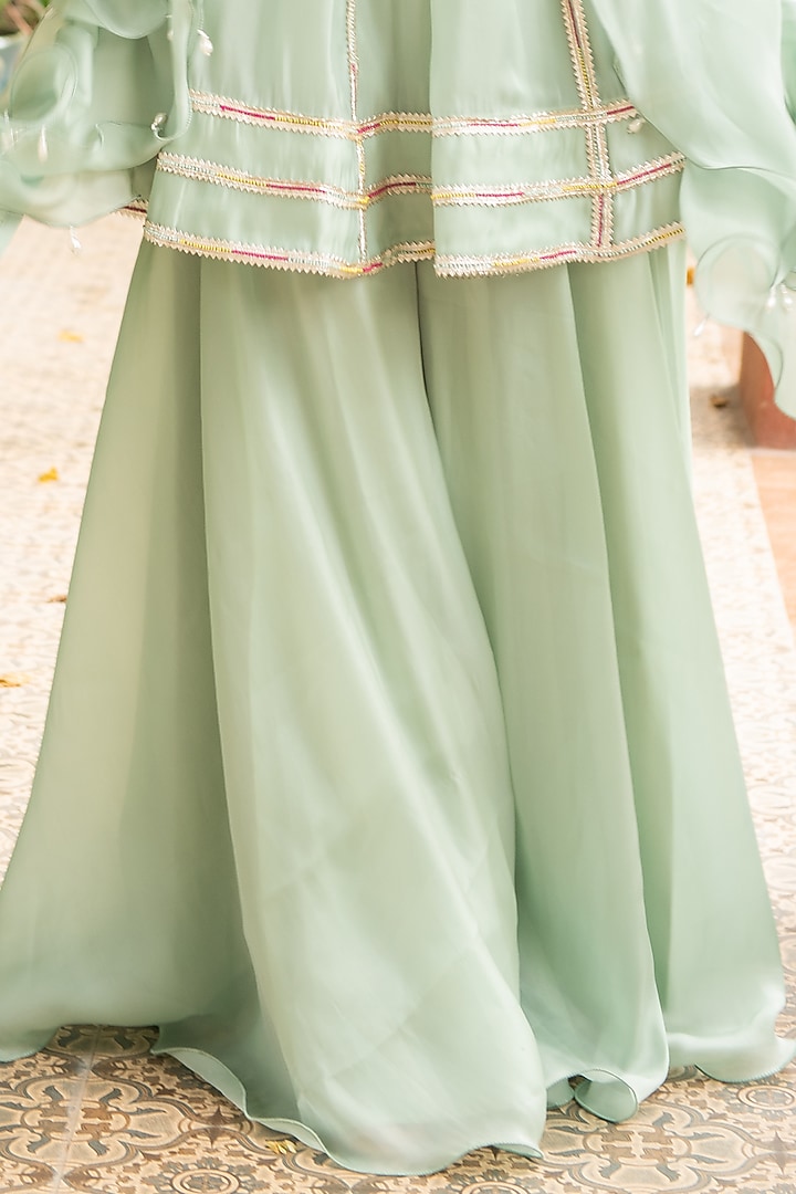 Sea Green Organza Wedding Sharara Set by Ajiesh Oberoi at Pernia's Pop Up Shop