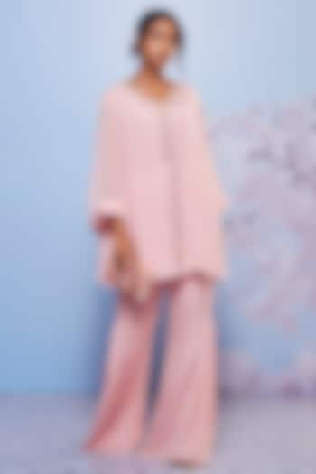 Baby Pink Chiffon Embroidered Tunic Set For Girls by Ajiesh Oberoi - Kids at Pernia's Pop Up Shop