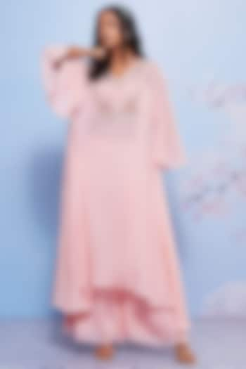 Baby Pink Chiffon & Cotton Lycra Embroidered Kurta Set For Girls by Ajiesh Oberoi - Kids at Pernia's Pop Up Shop