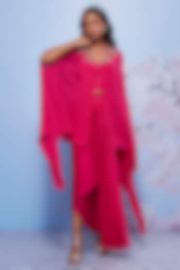 Rani Pink Chiffon & Modal Skirt Set For Girls by Ajiesh Oberoi - Kids