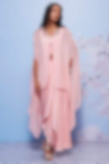 Baby Pink Chiffon & Modal Skirt Set For Girls by Ajiesh Oberoi - Kids