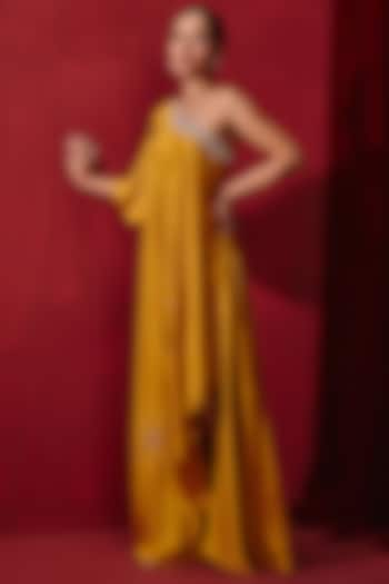 Mustard Modal Silk Embroidered Asymmetrical Dress by Ajiesh Oberoi - Kids at Pernia's Pop Up Shop