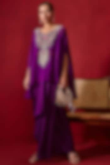 Purple Organza Embroidered Cape Set For Girls by Ajiesh Oberoi - Kids