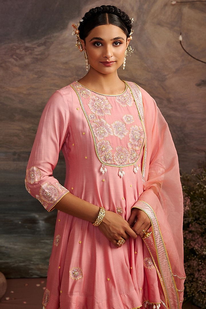 Rose Pink Cotton Silk Sharara Set For Girls by Ajiesh Oberoi - Kids at Pernia's Pop Up Shop