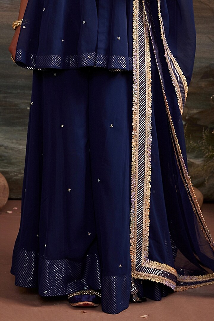 Navy Blue Georgette Sharara Set For Girls by Ajiesh Oberoi - Kids at Pernia's Pop Up Shop
