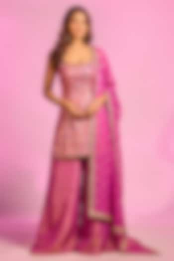 Purple Tissue Hand Embellished Party Wear Sharara Set by AJAY & PRIYANKA at Pernia's Pop Up Shop