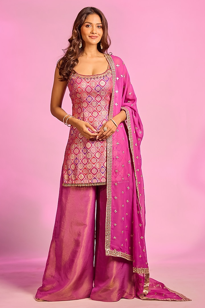 Purple Tissue Hand Embellished Party Wear Sharara Set by AJAY & PRIYANKA at Pernia's Pop Up Shop