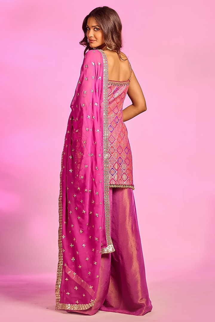 Purple Tissue Hand Embellished Party Wear Sharara Set by AJAY & PRIYANKA at Pernia's Pop Up Shop