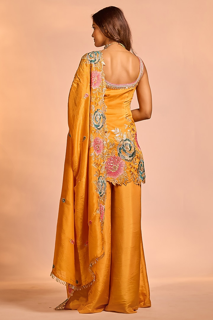 Orange Tissue Silk Hand Embellished Party Wear Sharara Set by AJAY & PRIYANKA at Pernia's Pop Up Shop