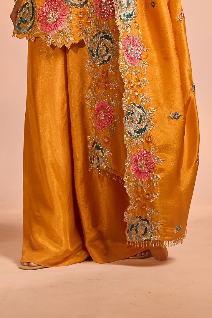 Orange Tissue Silk Hand Embellished Party Wear Sharara Set by AJAY & PRIYANKA at Pernia's Pop Up Shop