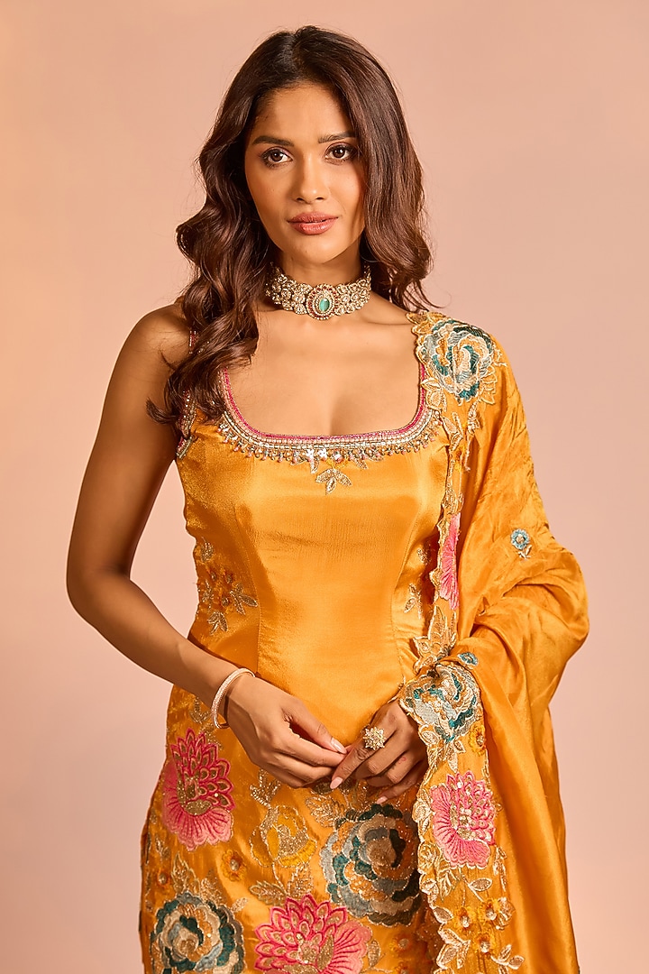Orange Tissue Silk Hand Embellished Party Wear Sharara Set by AJAY & PRIYANKA at Pernia's Pop Up Shop