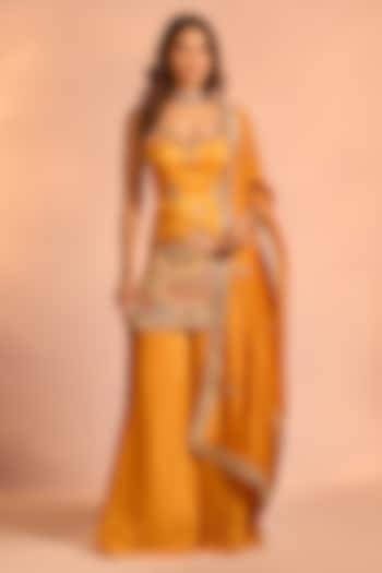 Orange Tissue Silk Hand Embellished Party Wear Sharara Set by AJAY & PRIYANKA at Pernia's Pop Up Shop
