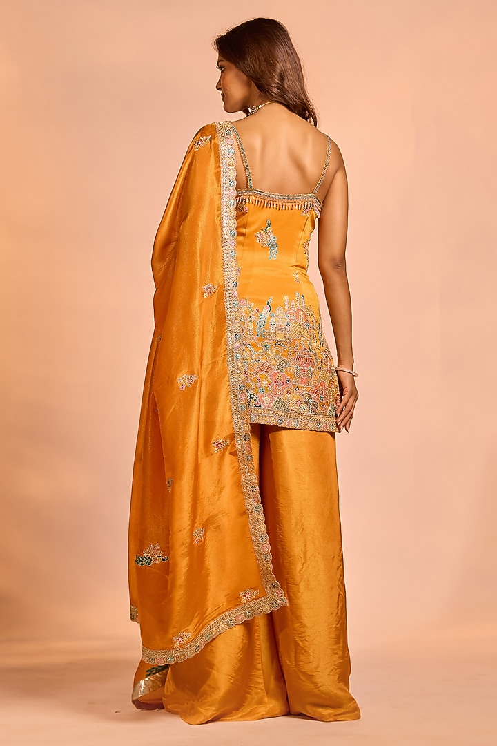 Orange Tissue Silk Hand Embellished Party Wear Sharara Set by AJAY & PRIYANKA at Pernia's Pop Up Shop