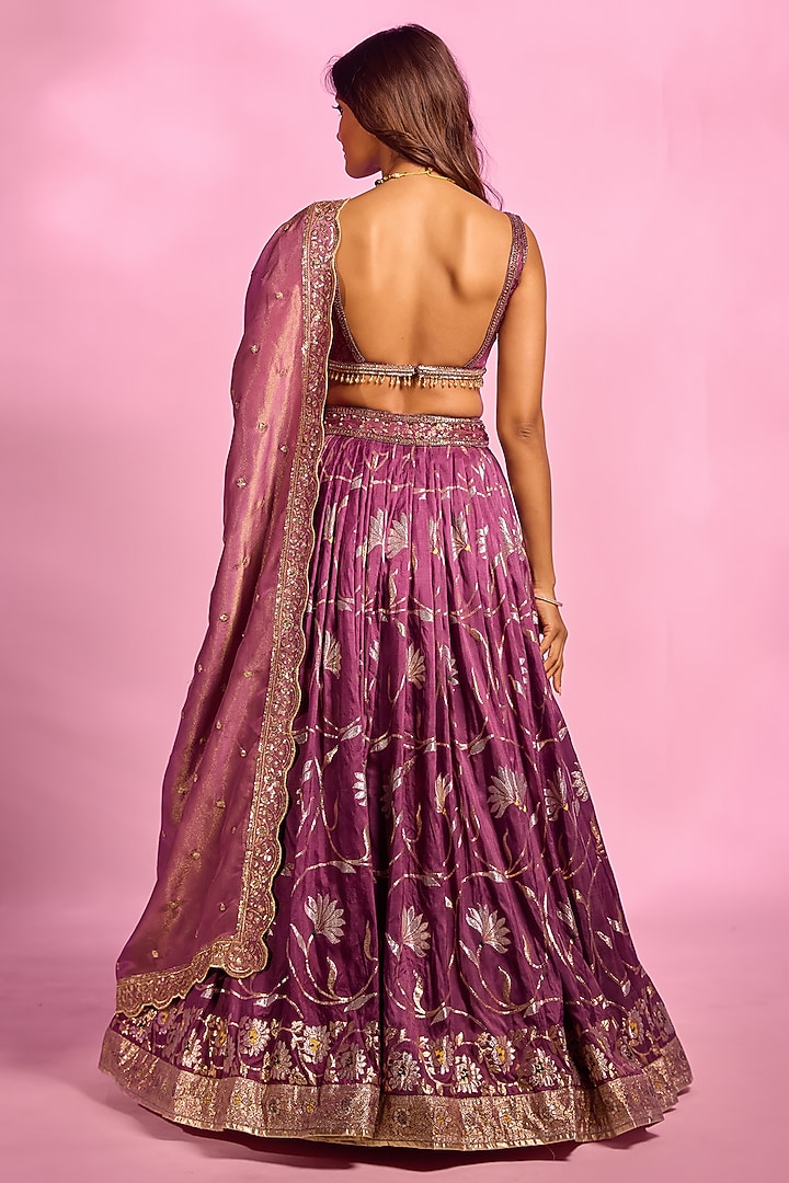 Purple Brocade Hand Embellished Wedding Lehenga Set by AJAY & PRIYANKA at Pernia's Pop Up Shop