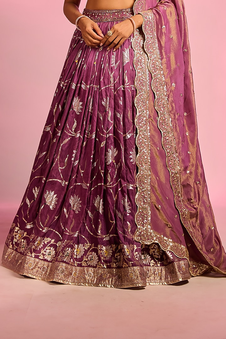 Purple Brocade Hand Embellished Wedding Lehenga Set by AJAY & PRIYANKA at Pernia's Pop Up Shop