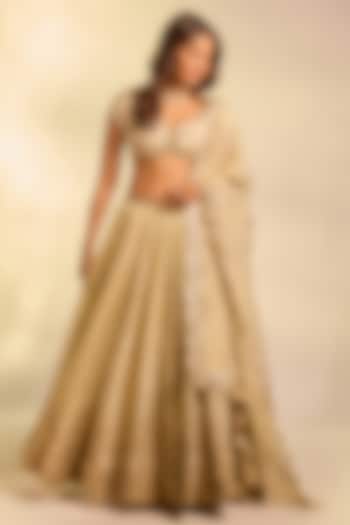 Gold Tissue Hand Embellished Wedding Lehenga Set by AJAY & PRIYANKA at Pernia's Pop Up Shop