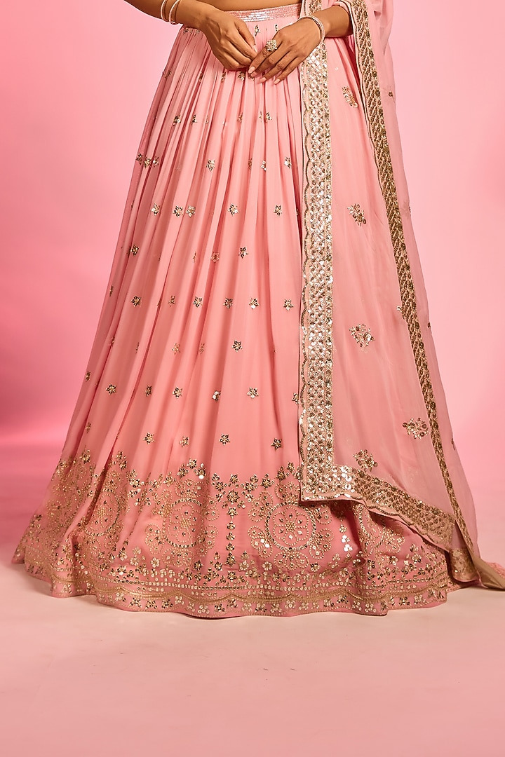 Pink Brocade Zardosi Hand Embellished Wedding Lehenga Set by AJAY & PRIYANKA at Pernia's Pop Up Shop