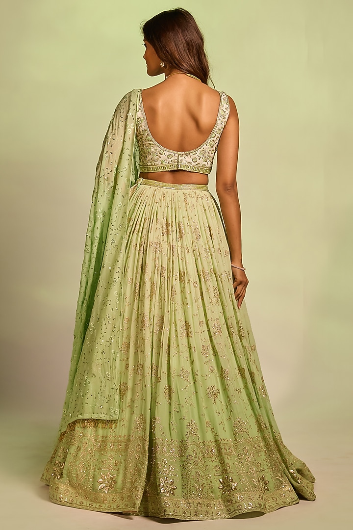 Lemon Green Brocade Zardosi Hand Embellished Wedding Lehenga Set by AJAY & PRIYANKA at Pernia's Pop Up Shop